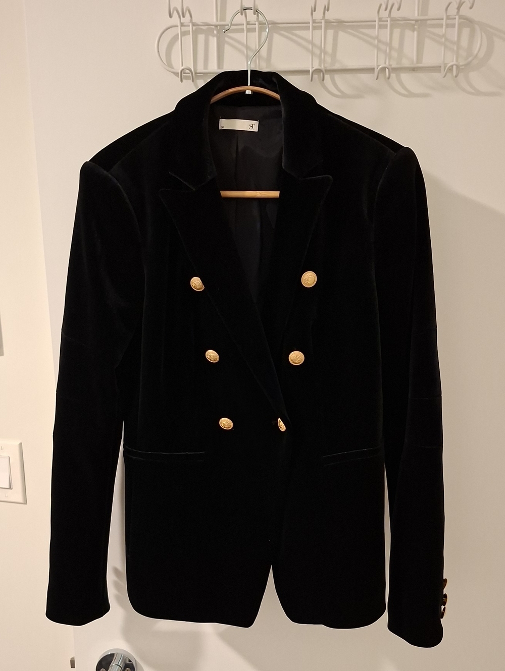 SuperTrash Black Velvet "Joshua" Double-breasted Military-style Blazer (EU 36/S)